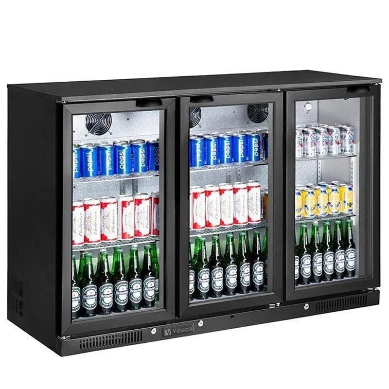 Vosco 3 Kapılı Bar Arkası Şişe Soğutucu Dolap, 338 L, Siyah, VBB-S350