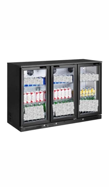 Vosco 3 Kapılı Bar Arkası Şişe Soğutucu Dolap, 338 L, Siyah, VBB-S350
