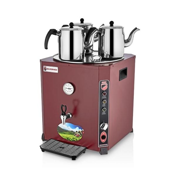 SilverInox Elite Çay Makinesi, 3 Demlikli, 36 L, Kırmızı EL-03K